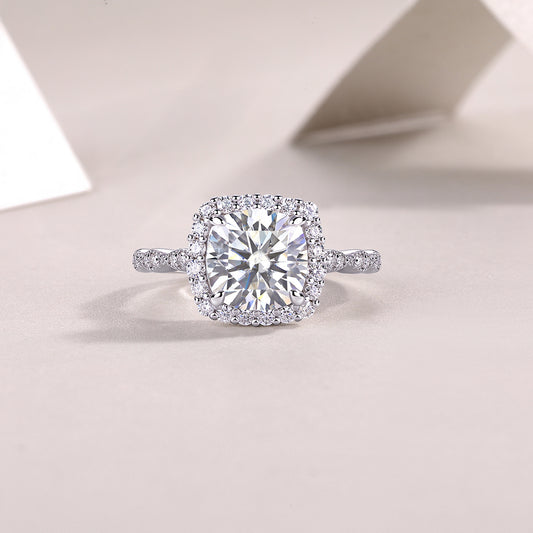 Cushion-Cut Moissanite Halo Ring in 925 Sterling Silver