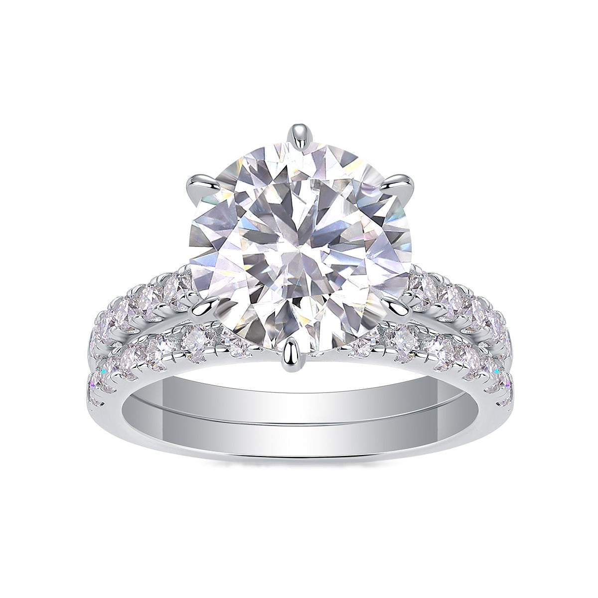 Round Moissanite Six-Prong Bridal Ring Set in 925 Sterling Silver