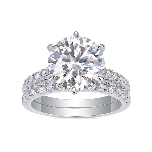 Round Moissanite Six-Prong Bridal Ring Set in 925 Sterling Silver