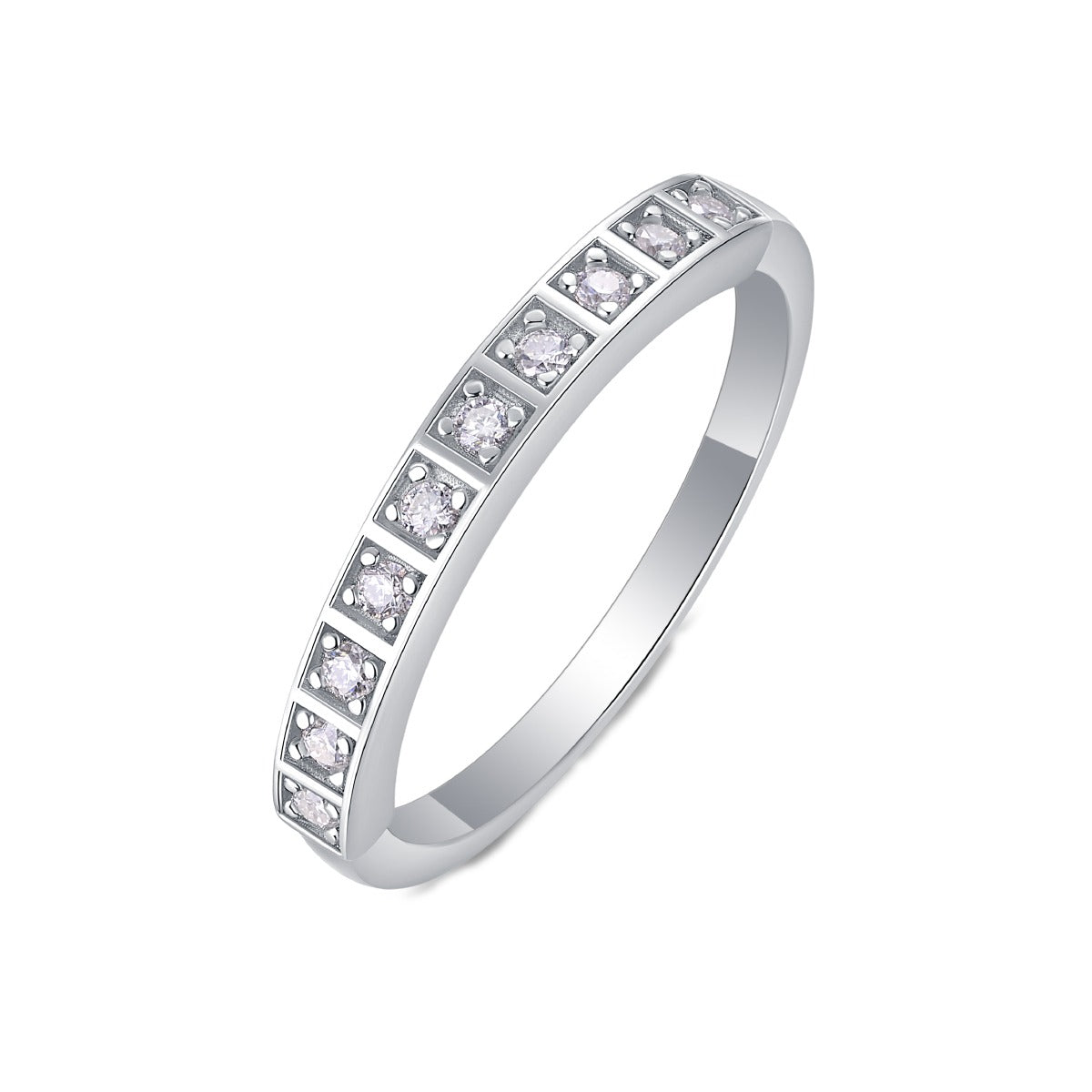 Moissanite Square-Frame Pave Band in 925 Sterling Silver