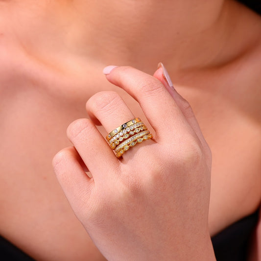 Moissanite Five-Band Eternity and Station Ring Set in Gold-Plated 925 Silver - worn