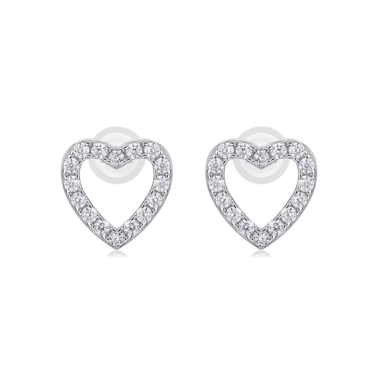 Moissanite Pave Open Heart Stud Earrings in 925 Sterling Silver