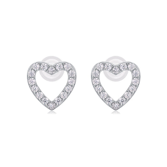Moissanite Pave Open Heart Stud Earrings in 925 Sterling Silver