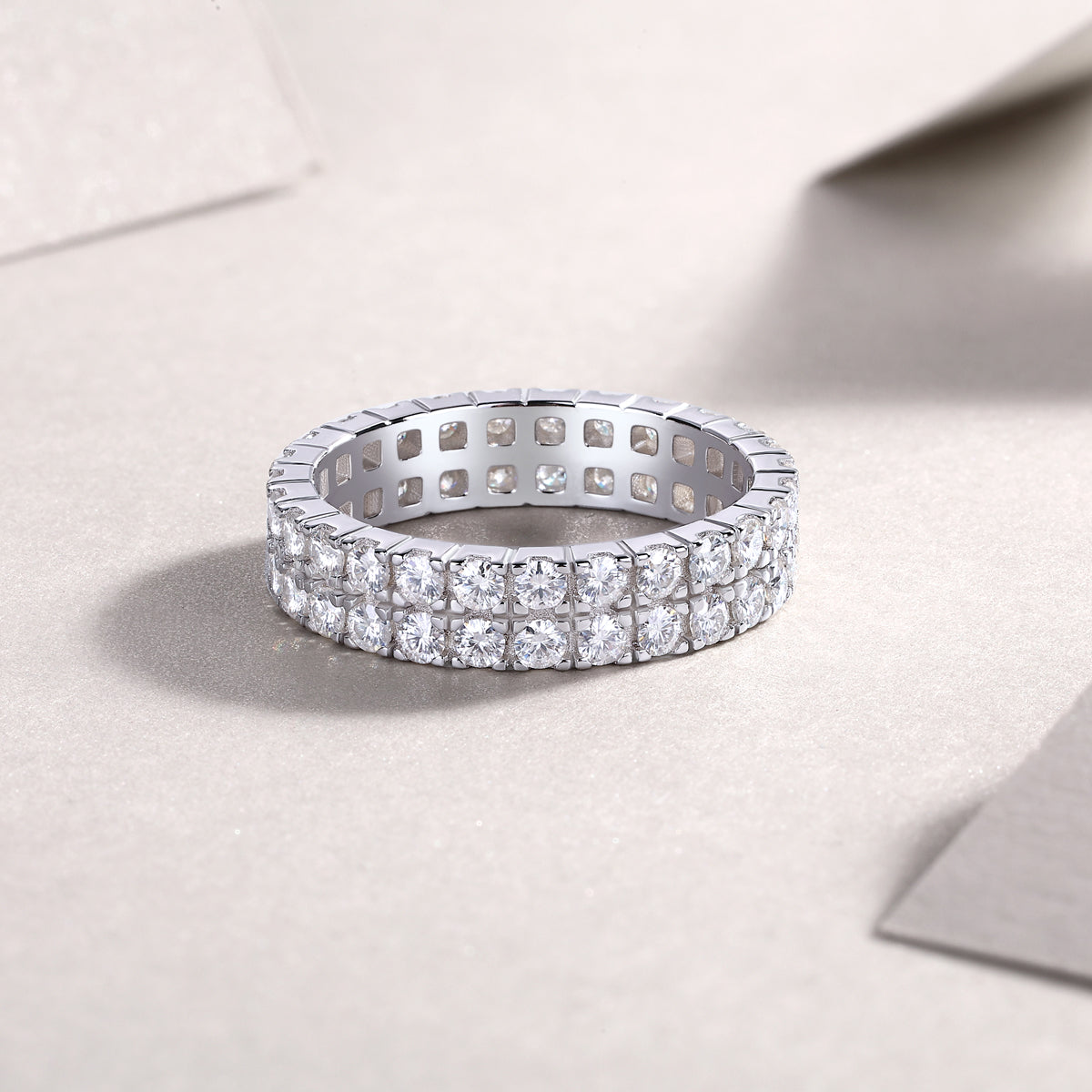 Round Moissanite Double-Row Full Eternity Band in 925 Sterling Silver