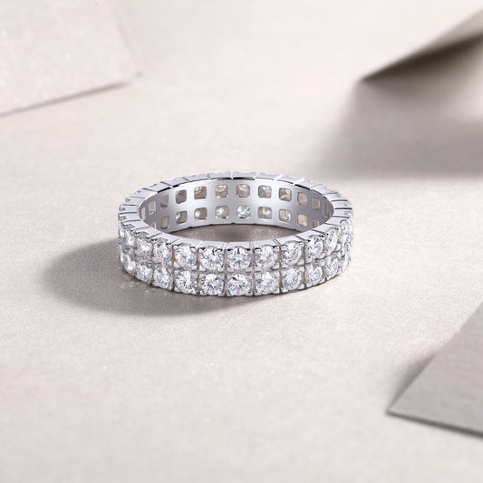 Round Moissanite Double-Row Full Eternity Band in 925 Sterling Silver