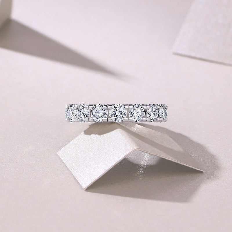Round Moissanite Bold Shared-Prong Eternity Band in 925 Silver
