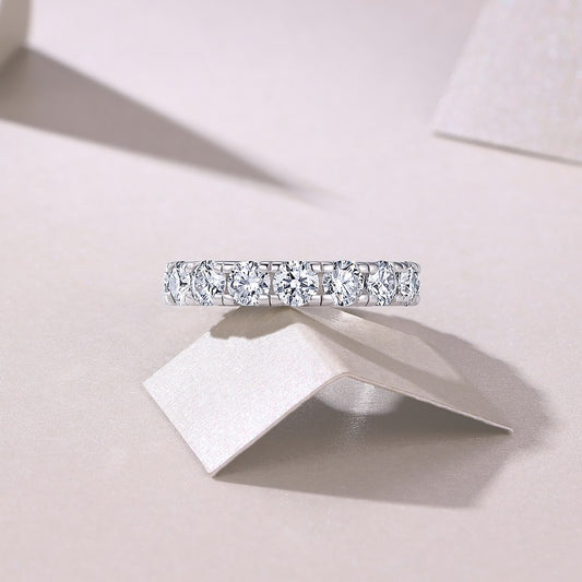 Round Moissanite Bold Shared-Prong Eternity Band in 925 Silver