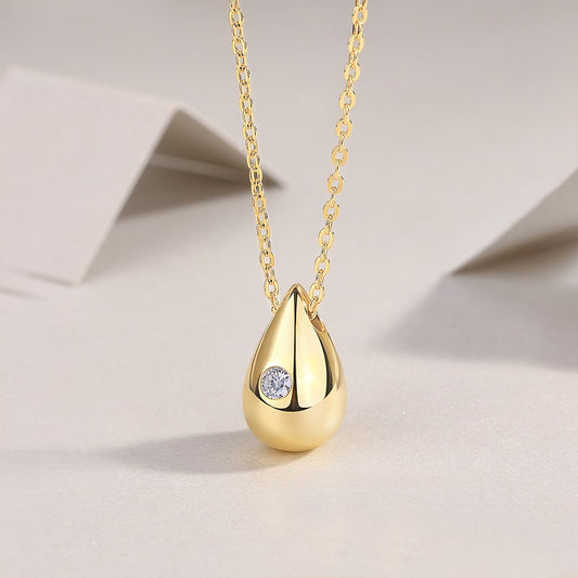 Moissanite Accent Polished Teardrop Pendant in Gold-Plated 925 Silver
