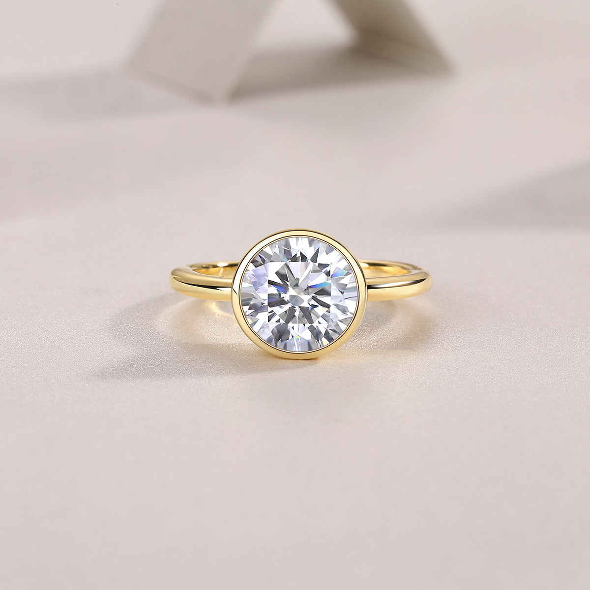 Round Moissanite Bezel Solitaire Ring in Gold-Plated 925 Silver