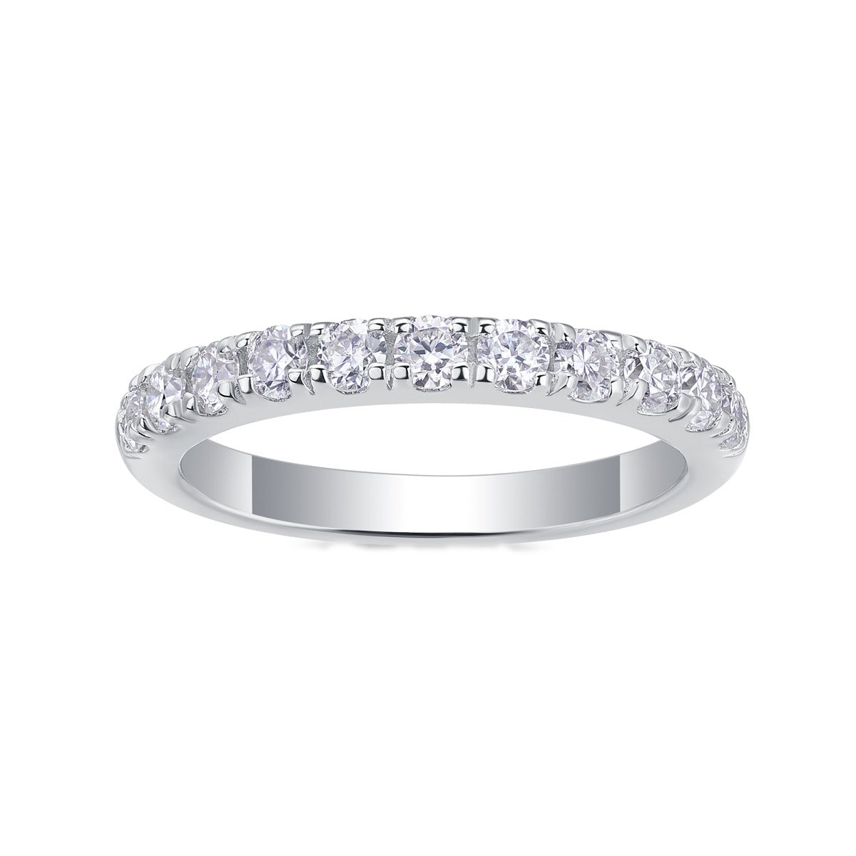 Round Moissanite Classic Pave Half-Eternity Band in 925 Silver