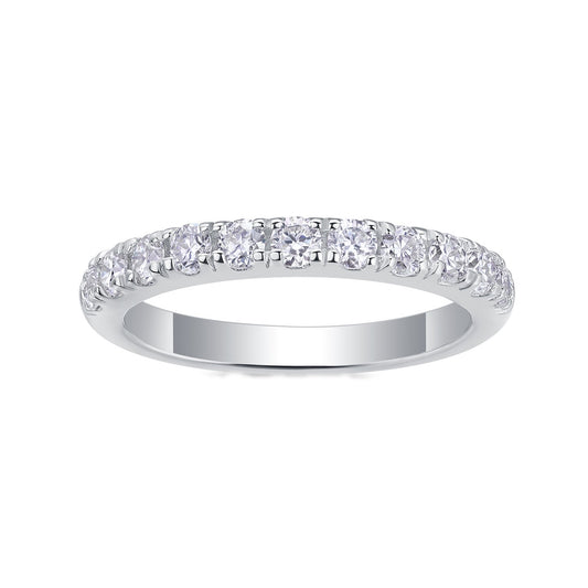 Round Moissanite Classic Pave Half-Eternity Band in 925 Silver