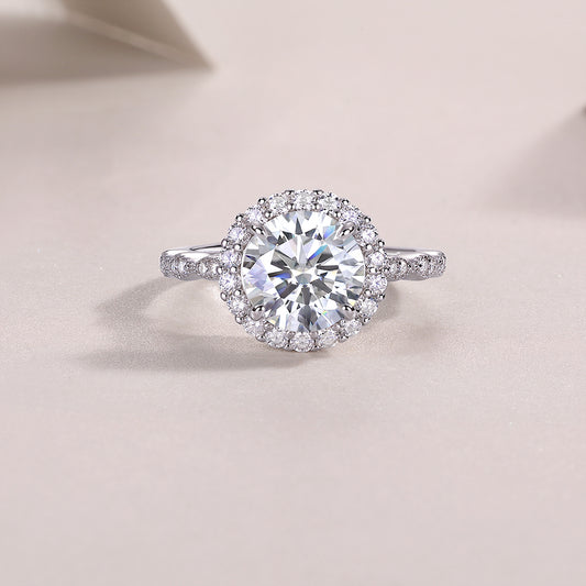 Round Moissanite Halo Ring with Twisted Pave Band in 925 Silver
