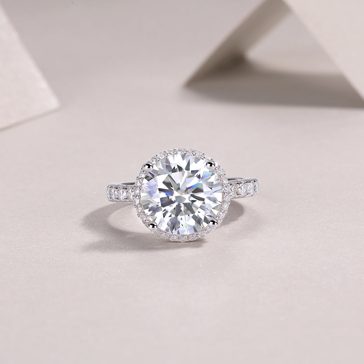 Round Moissanite Halo Engagement Ring in 925 Sterling Silver