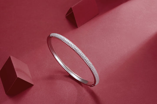 Pave Moissanite Hinged Bangle Bracelet in 925 Sterling Silver