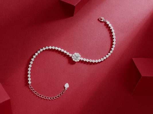 Moissanite Halo Station Tennis Bracelet in 925 Sterling Silver