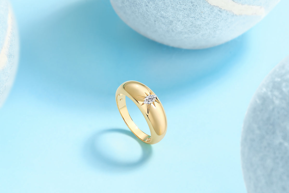 Marquise Moissanite Star-Set Dome Ring in Gold-Plated 925 Silver