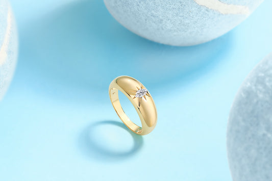 Marquise Moissanite Star-Set Dome Ring in Gold-Plated 925 Silver