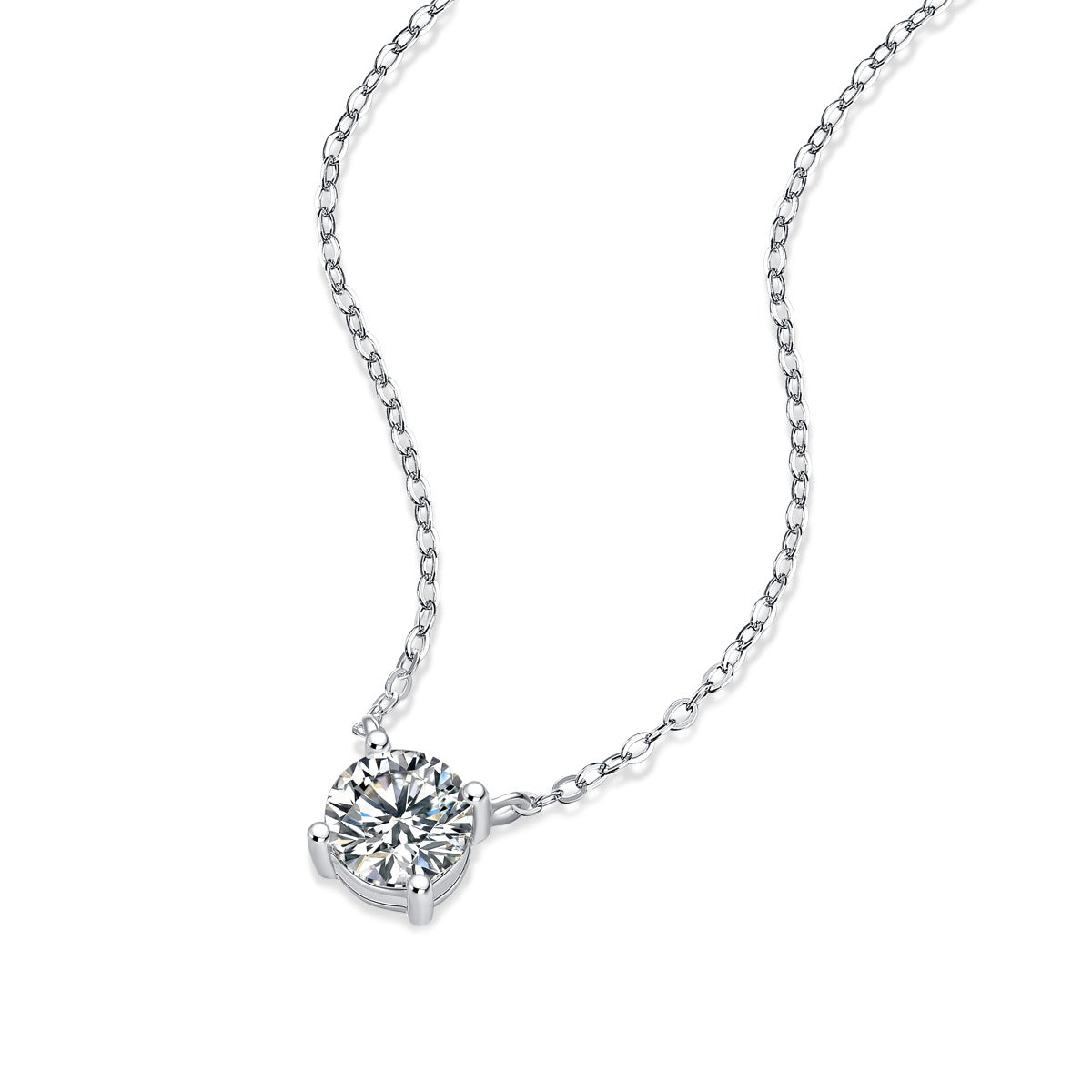 Round Moissanite Four-Prong Solitaire Necklace in 925 Sterling Silver