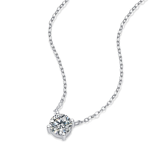 Round Moissanite Four-Prong Solitaire Necklace in 925 Sterling Silver