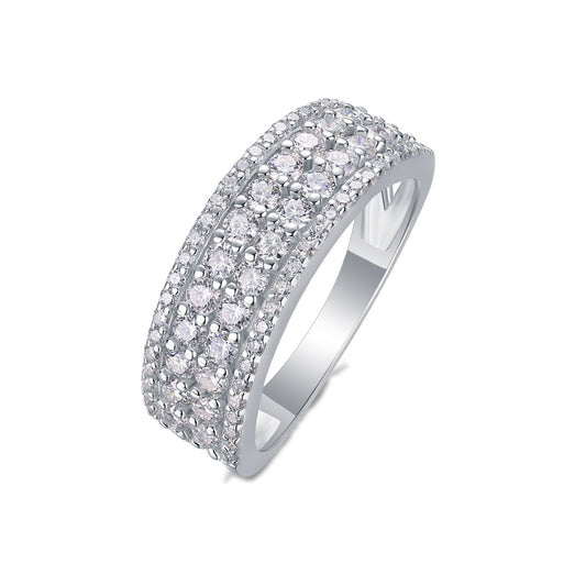 Wide Moissanite Multi-Row Pave Band in 925 Sterling Silver