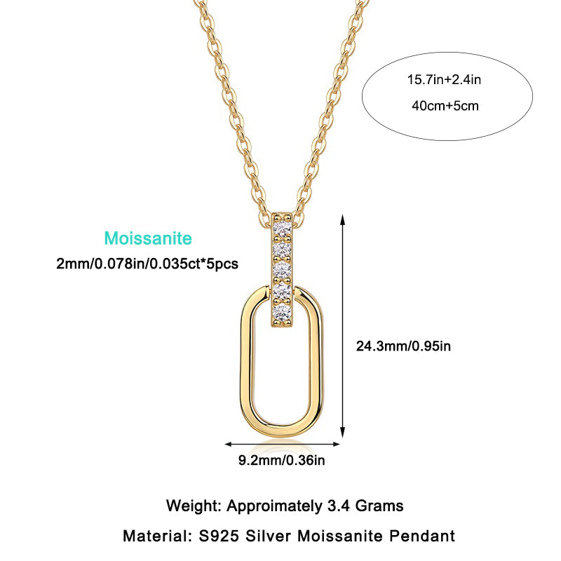 Moissanite Pave Bail Paperclip Link Pendant in Gold-Plated 925 Silver - size chart