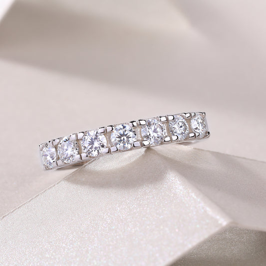 Seven-Stone Moissanite Half-Eternity Band in 925 Sterling Silver