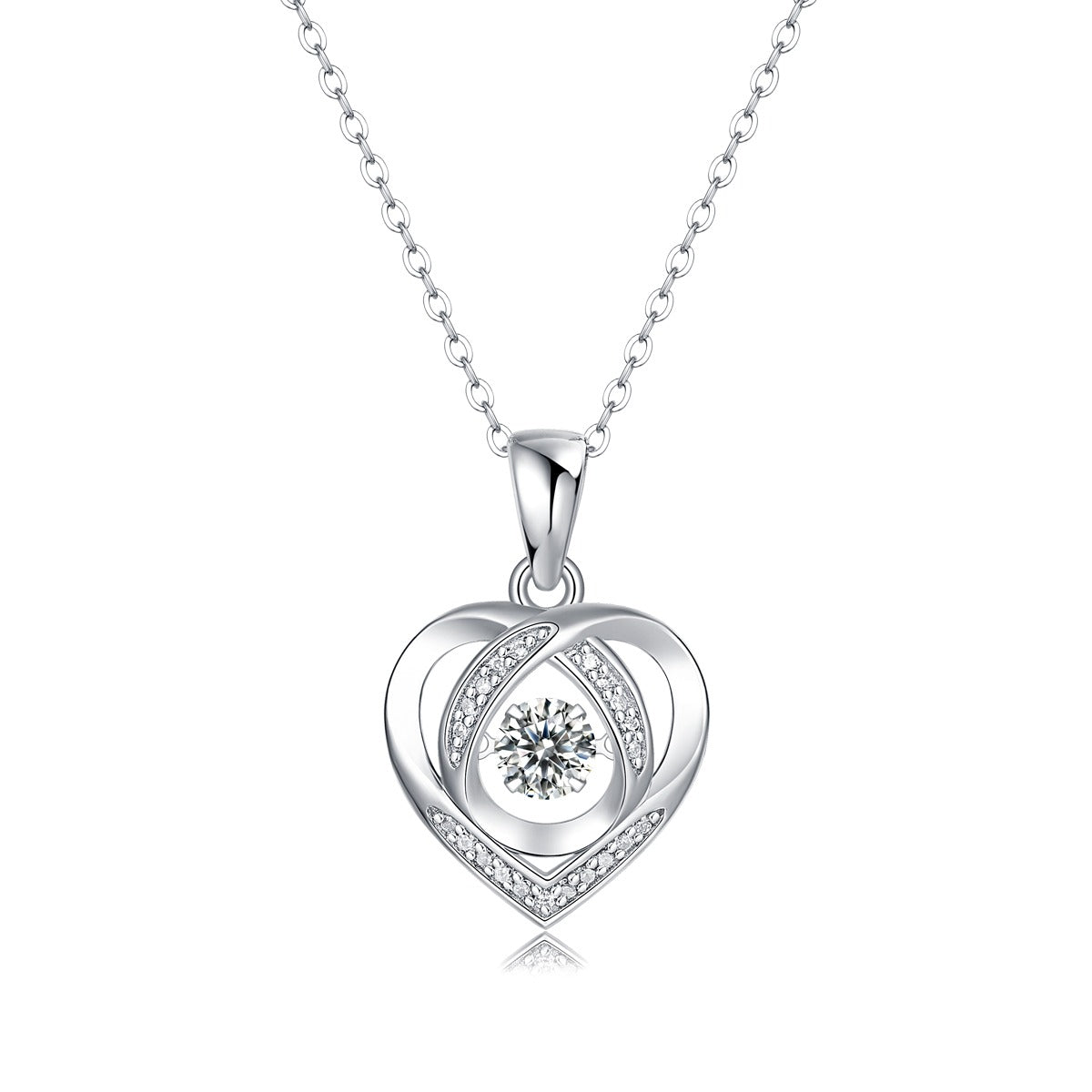 Round Moissanite Open Heart Pendant Necklace in 925 Sterling Silver