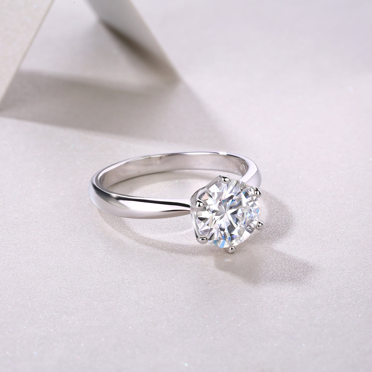 Six-Prong Round Moissanite Solitaire Ring in 925 Sterling Silver