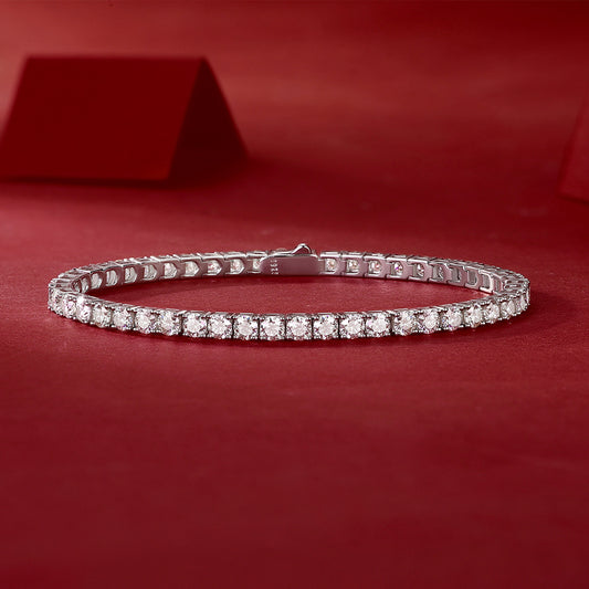 Round Moissanite Four-Prong Tennis Bracelet in 925 Sterling Silver