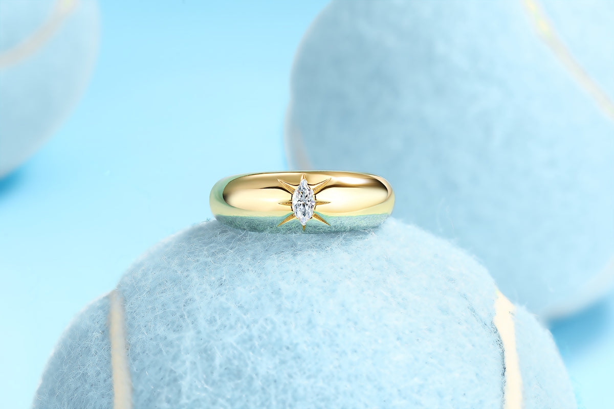 Marquise Moissanite Star-Set Dome Ring in Gold-Plated 925 Silver