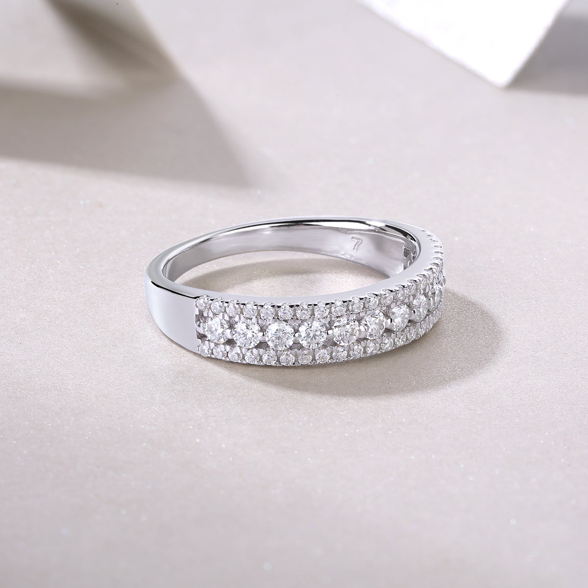 Moissanite Three-Row Pave Anniversary Band in 925 Sterling Silver