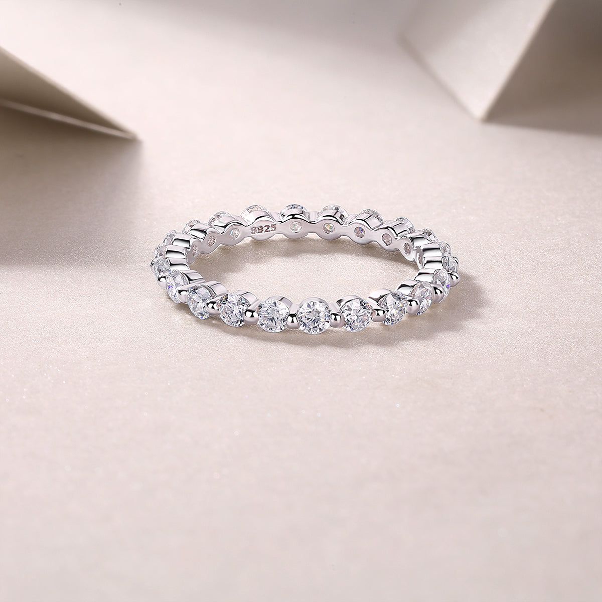 Moissanite Floating Station Eternity Band in 925 Sterling Silver