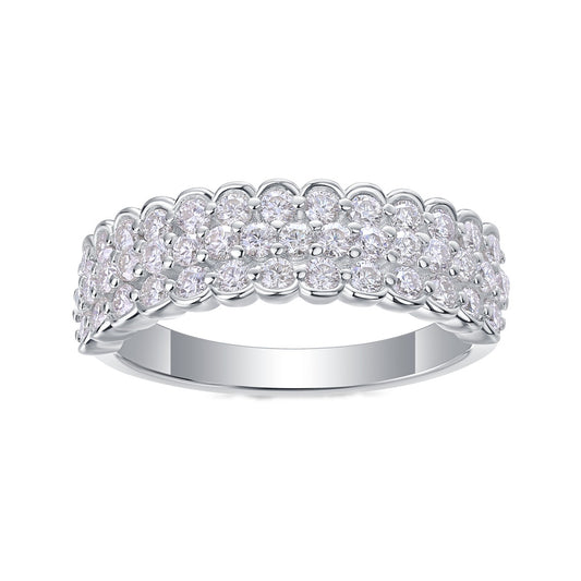 Moissanite Three-Row Scalloped Pave Band in 925 Sterling Silver