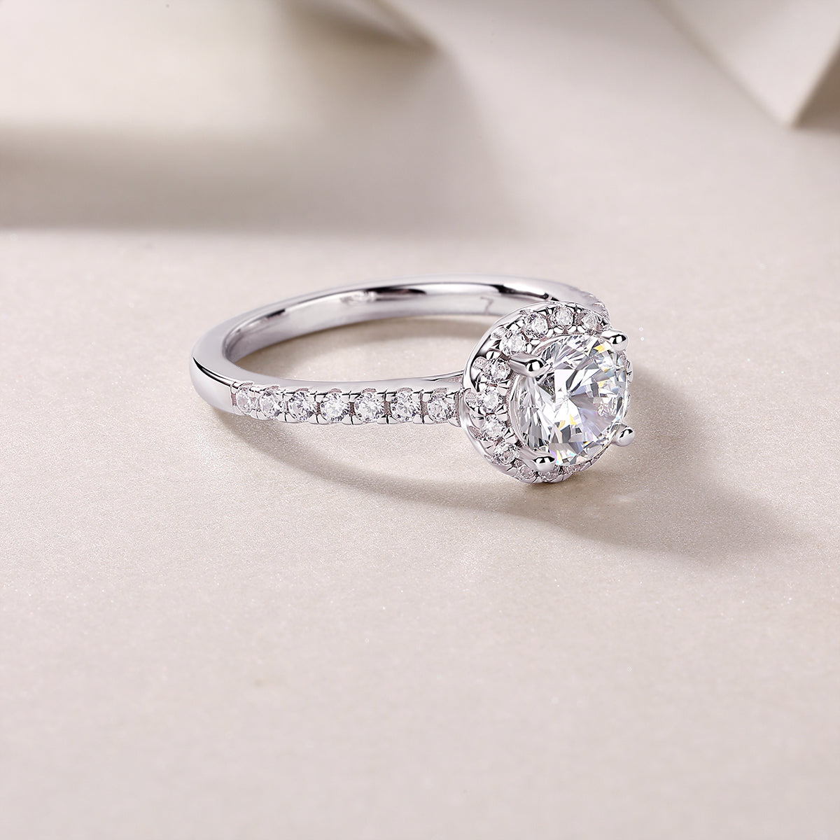 Round Moissanite Classic Halo Engagement Ring in 925 Sterling Silver