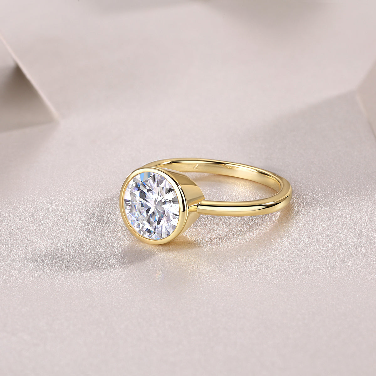 Round Moissanite Bezel Solitaire Ring in Gold-Plated 925 Silver