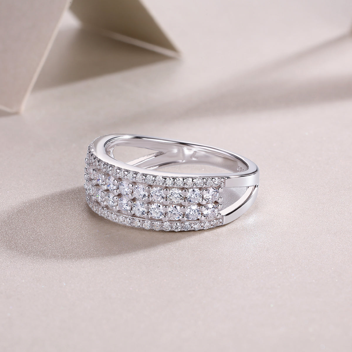 Wide Moissanite Multi-Row Pave Band in 925 Sterling Silver
