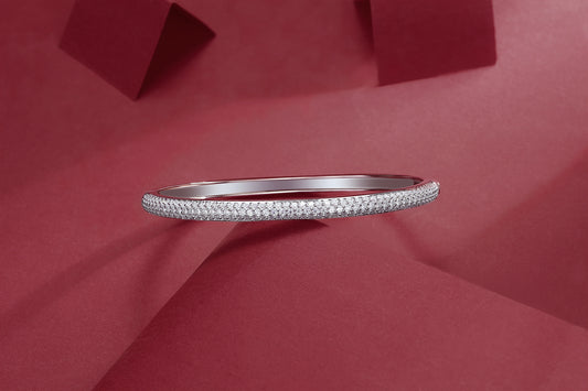 Pave Moissanite Hinged Bangle Bracelet in 925 Sterling Silver
