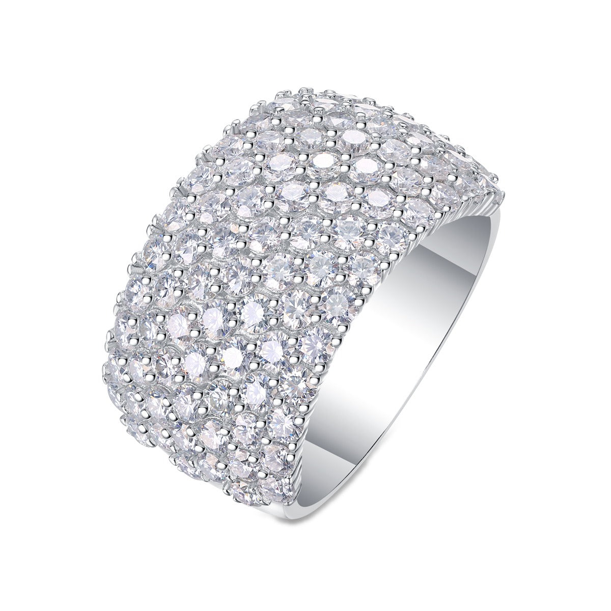 Wide Moissanite Pave Statement Band in 925 Sterling Silver