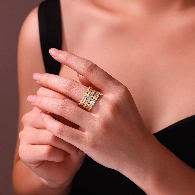 Moissanite Stackable Five-Ring Set in Gold-Plated 925 Sterling Silver - worn