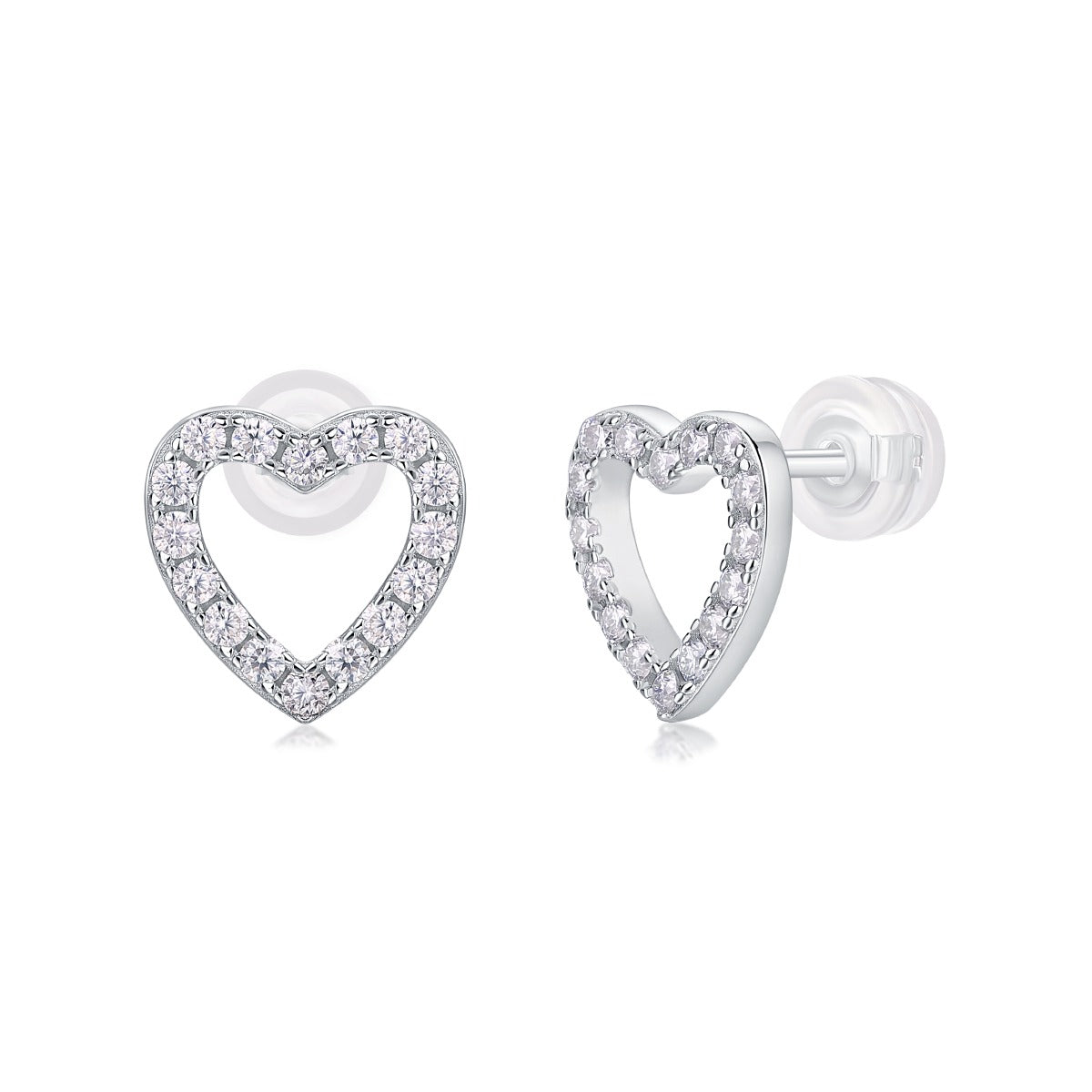 Moissanite Pave Open Heart Stud Earrings in 925 Sterling Silver