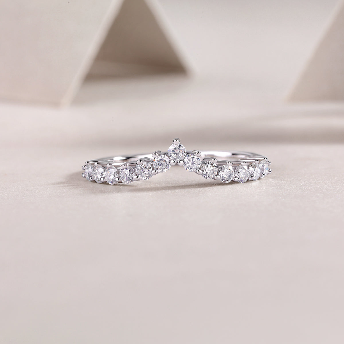 Moissanite Curved Chevron Stacking Band in 925 Sterling Silver