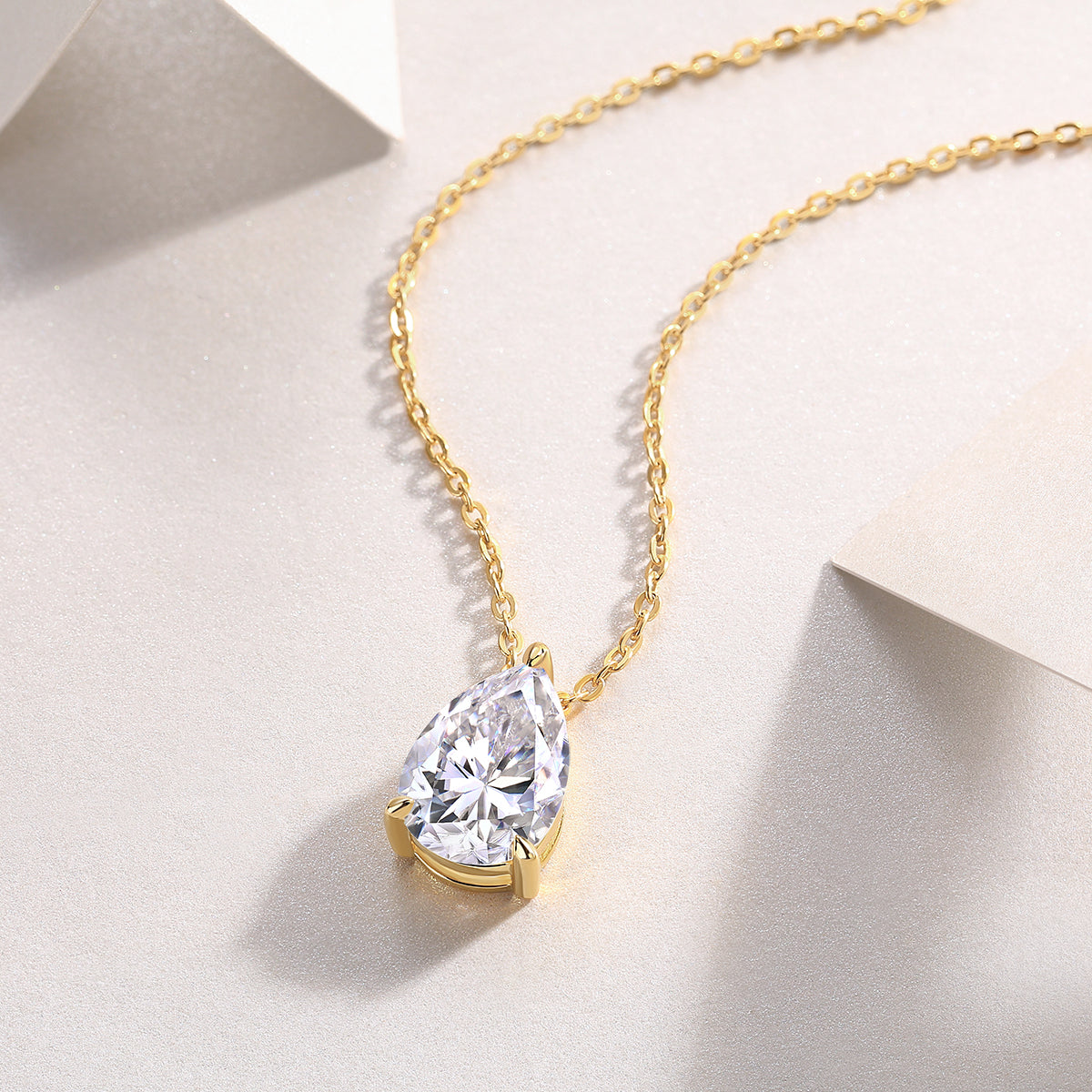 Pear Moissanite Solitaire Pendant Necklace in Gold-Plated 925 Silver