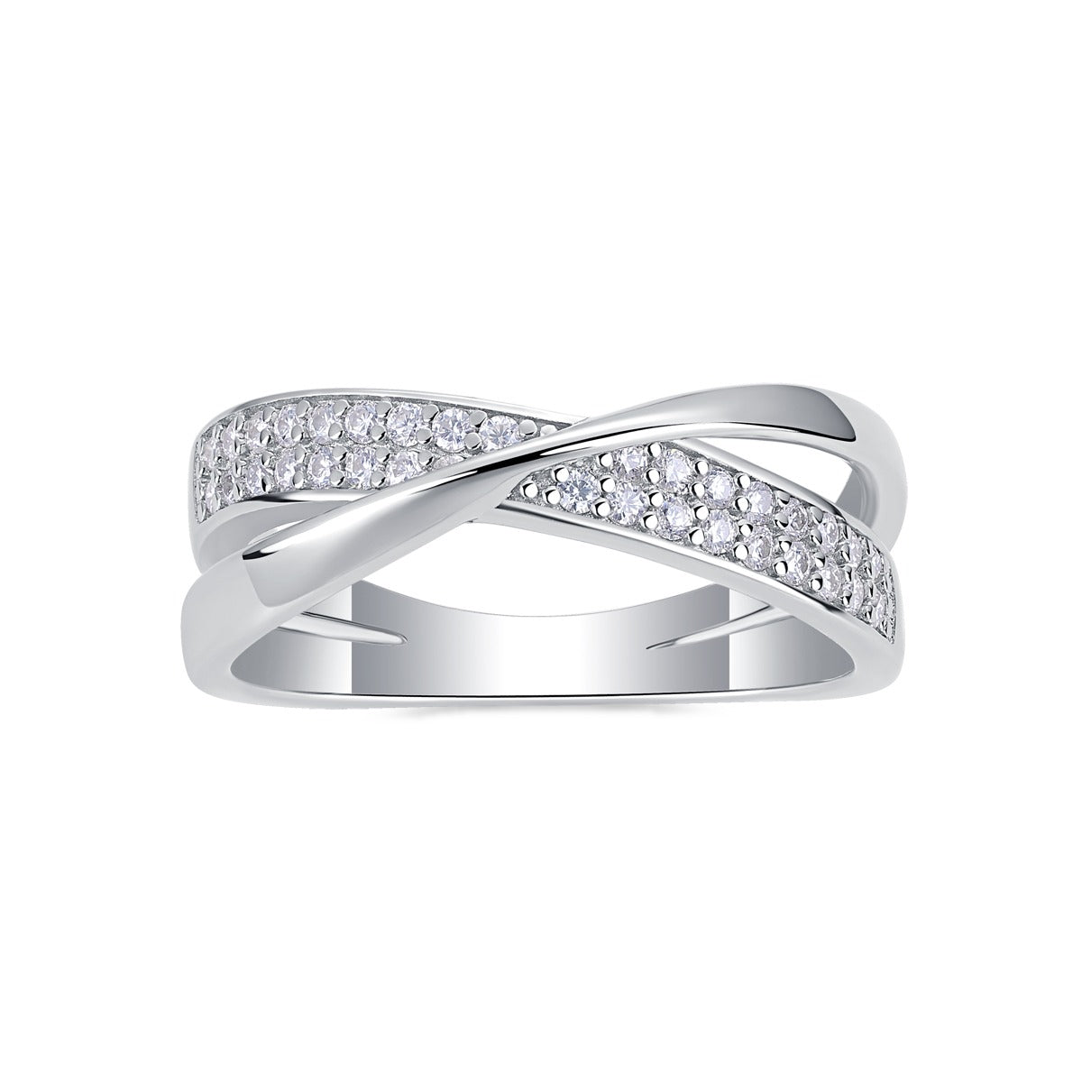 Moissanite Pave Crossover Ring in 925 Sterling Silver