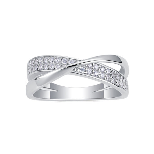 Moissanite Pave Crossover Ring in 925 Sterling Silver