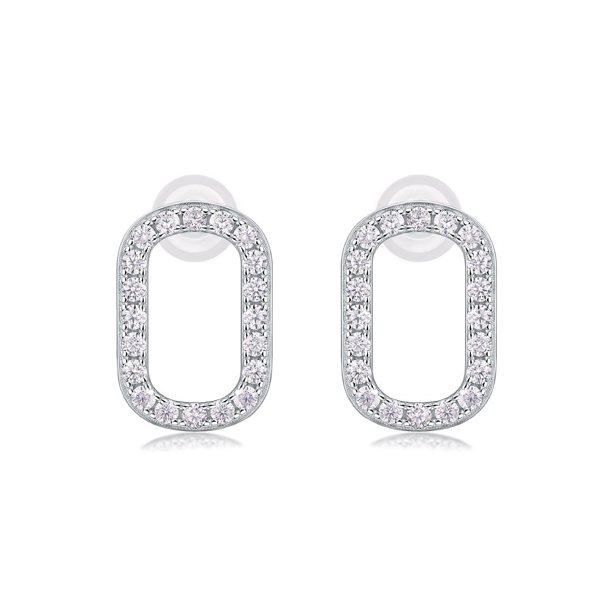 Moissanite Pave Open Oval Link Stud Earrings in 925 Sterling Silver