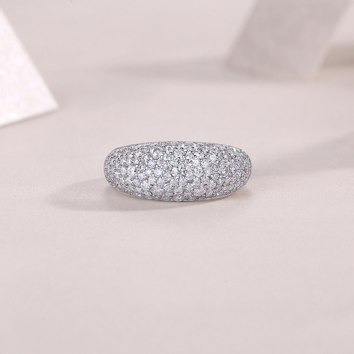 Moissanite Pave Domed Cocktail Ring in 925 Sterling Silver