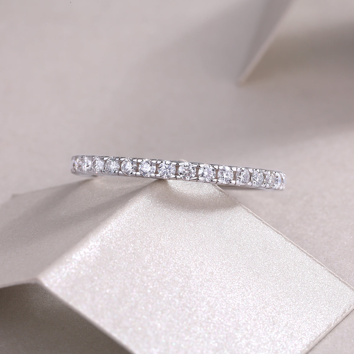 Petite Round Moissanite Full Eternity Band in 925 Sterling Silver