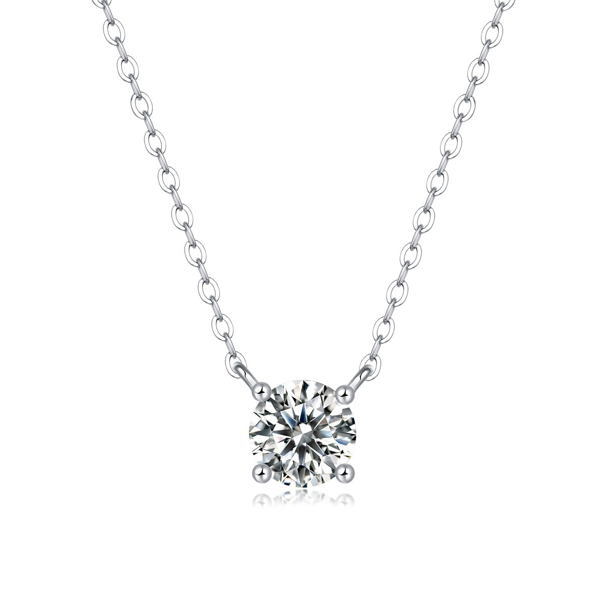 Round Moissanite Four-Prong Solitaire Necklace in 925 Sterling Silver