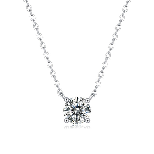 Round Moissanite Four-Prong Solitaire Necklace in 925 Sterling Silver