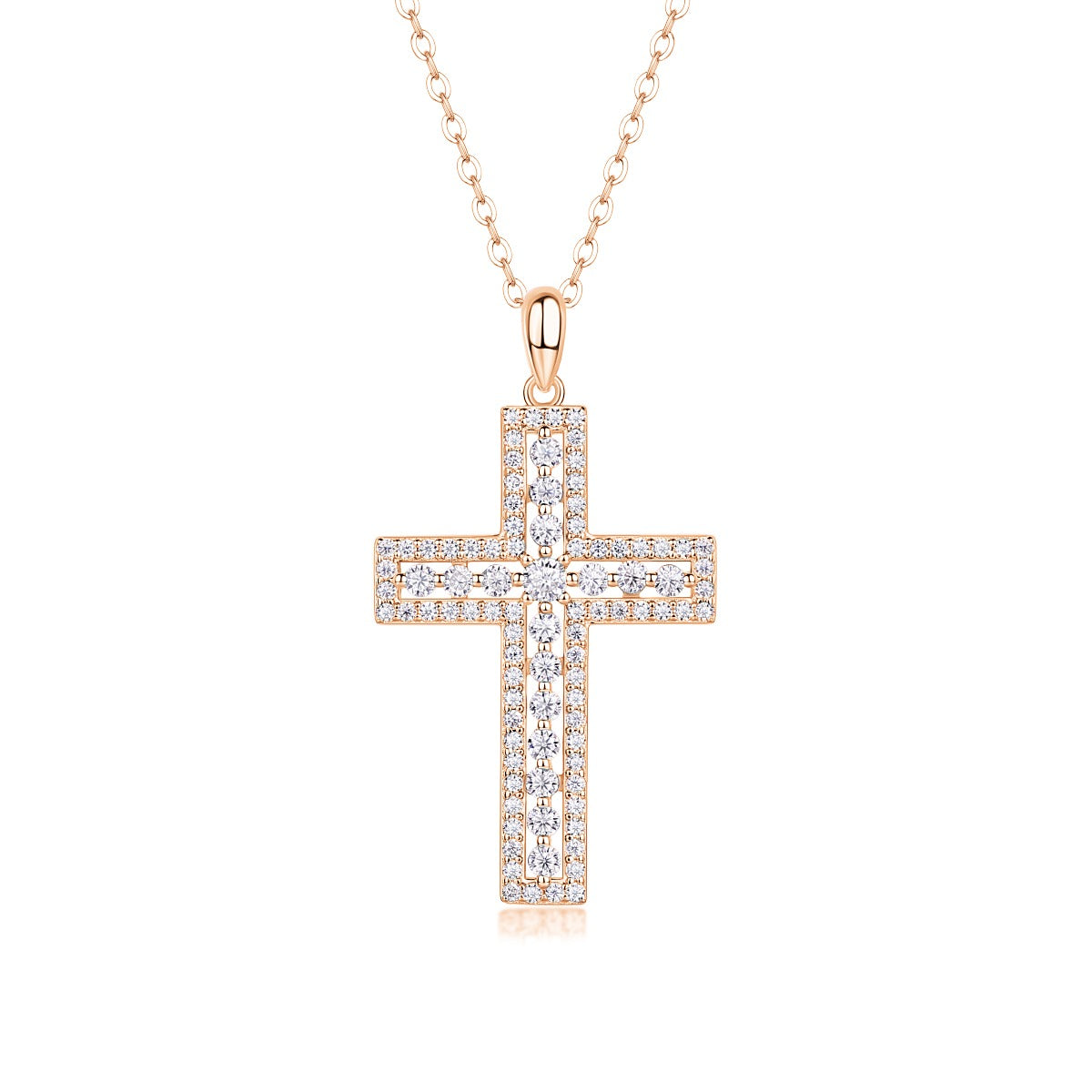 Moissanite Pave Cross Pendant Necklace in 925 Sterling Silver